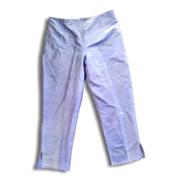 KAREN WARREN WRINKLED Bluish/Grey IRIDESCENT 100% SILK CROPPED PANTS SIZE (10) - Picture 1 of 7